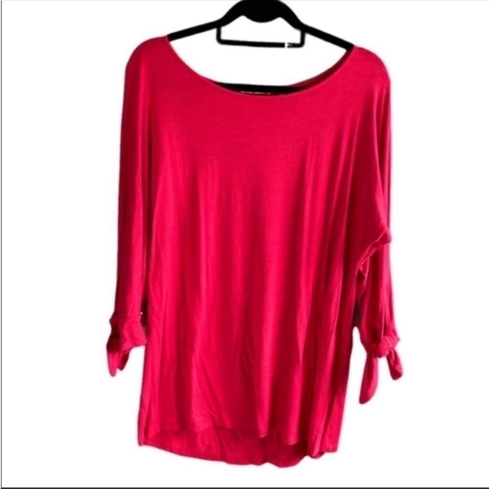 Soft Surroundings tie sleeve boat neckline viscose spandex long line top. Med